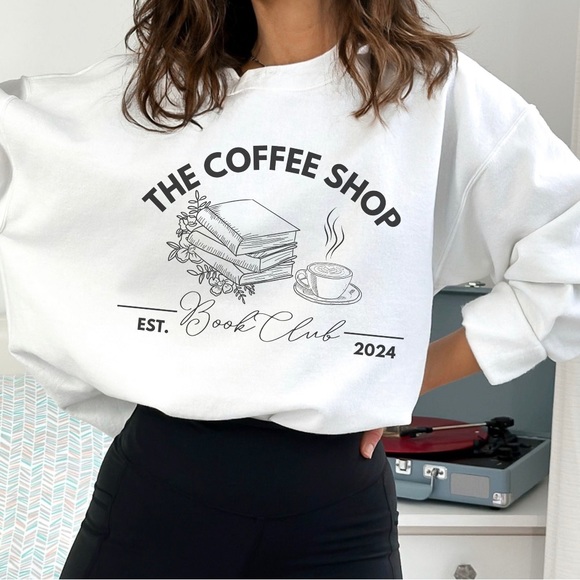 Coffee Shop Book Club Sweatshirt Coffee Book Lover Sweatshirt - Picture 3 of 9